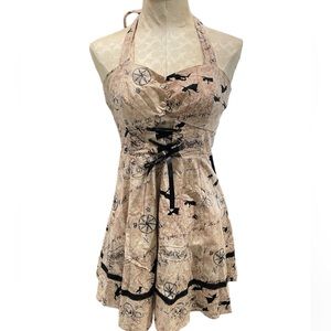 Disney Beige and Black Nautical Print Halter Dress